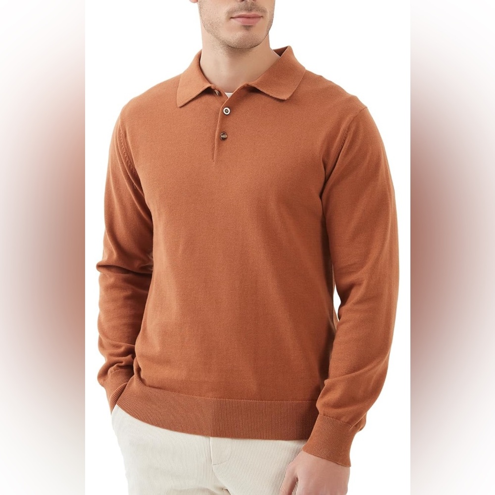 S Joe Mens Long Sleeve Poloshirt Classic Solid Color Casual Pullover T-Shirt